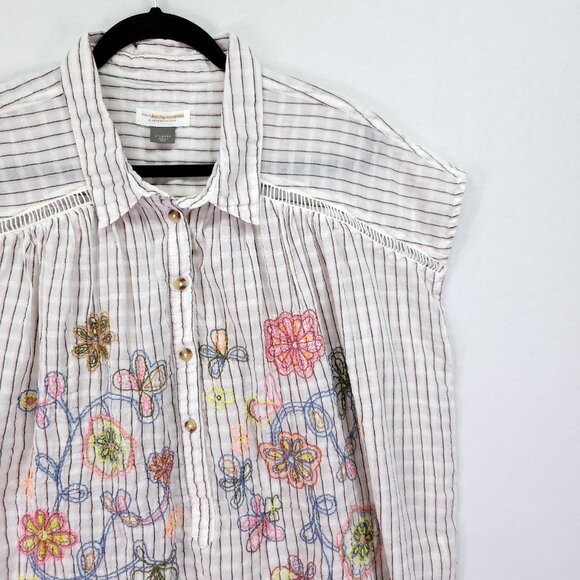 Pilcro Anthropologie Top Womens XL Linen Blend Serena Surf Henley Embroidered - Picture 8 of 12